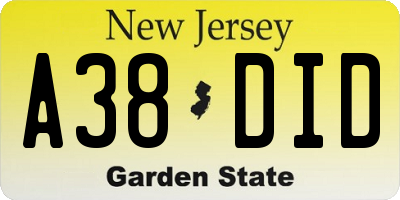 NJ license plate A38DID