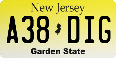 NJ license plate A38DIG