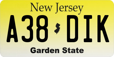 NJ license plate A38DIK