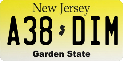 NJ license plate A38DIM