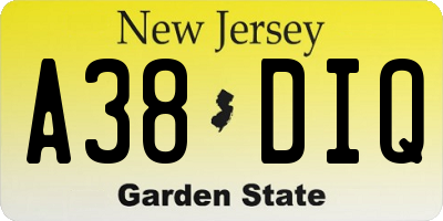 NJ license plate A38DIQ