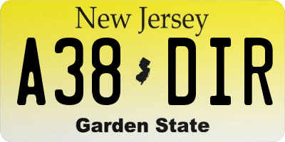 NJ license plate A38DIR