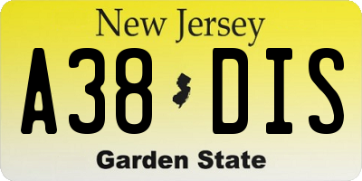 NJ license plate A38DIS