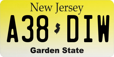 NJ license plate A38DIW