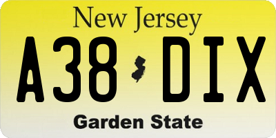 NJ license plate A38DIX