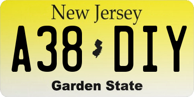 NJ license plate A38DIY