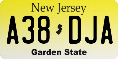 NJ license plate A38DJA