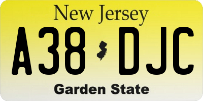 NJ license plate A38DJC