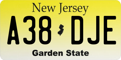 NJ license plate A38DJE