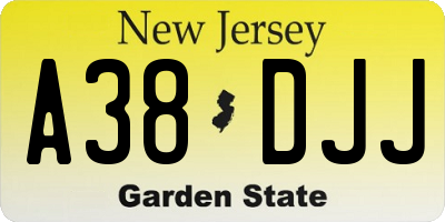 NJ license plate A38DJJ