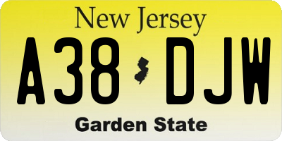 NJ license plate A38DJW