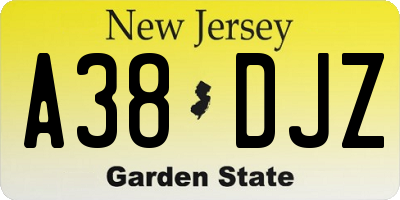 NJ license plate A38DJZ