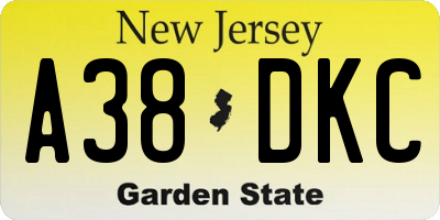 NJ license plate A38DKC