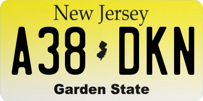 NJ license plate A38DKN