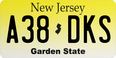 NJ license plate A38DKS