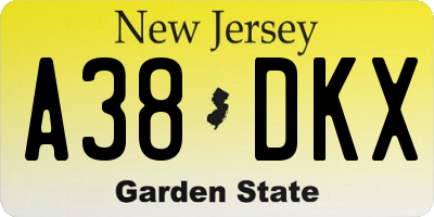 NJ license plate A38DKX