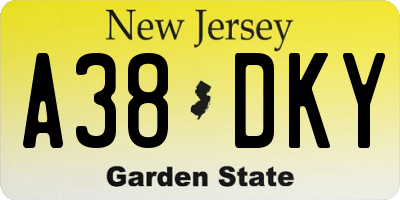 NJ license plate A38DKY