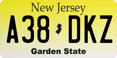 NJ license plate A38DKZ