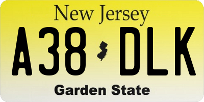 NJ license plate A38DLK