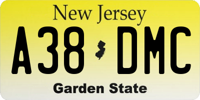 NJ license plate A38DMC
