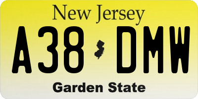 NJ license plate A38DMW
