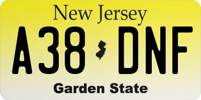 NJ license plate A38DNF