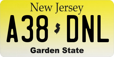 NJ license plate A38DNL