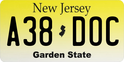 NJ license plate A38DOC