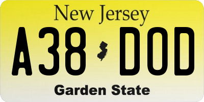 NJ license plate A38DOD