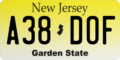 NJ license plate A38DOF