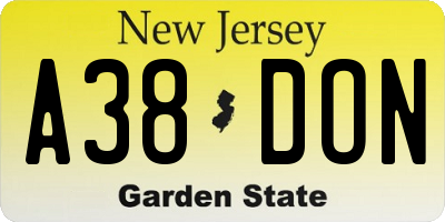 NJ license plate A38DON