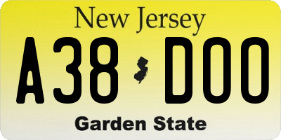 NJ license plate A38DOO