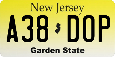 NJ license plate A38DOP