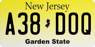 NJ license plate A38DOQ