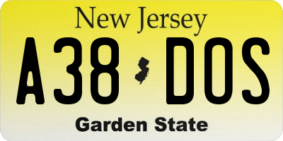 NJ license plate A38DOS