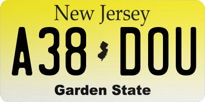 NJ license plate A38DOU