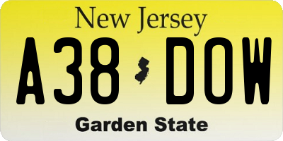 NJ license plate A38DOW