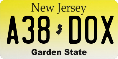 NJ license plate A38DOX