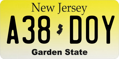 NJ license plate A38DOY