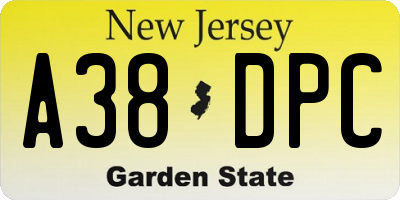 NJ license plate A38DPC