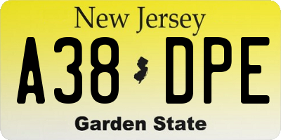 NJ license plate A38DPE