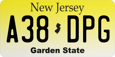 NJ license plate A38DPG