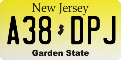NJ license plate A38DPJ