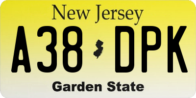 NJ license plate A38DPK