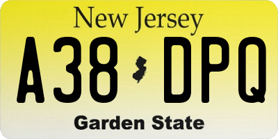 NJ license plate A38DPQ