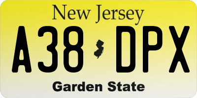 NJ license plate A38DPX