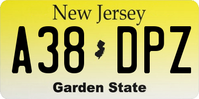 NJ license plate A38DPZ