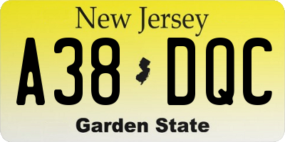 NJ license plate A38DQC