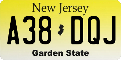 NJ license plate A38DQJ