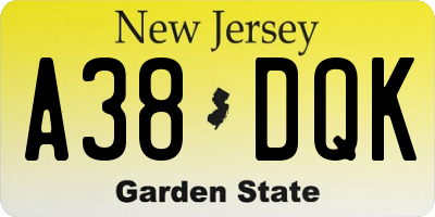 NJ license plate A38DQK
